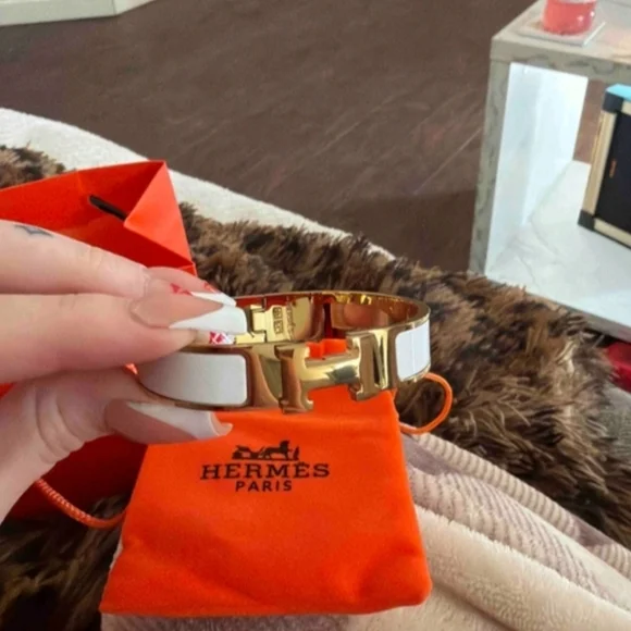 Hermes White Enamel Clic H Bracelet with Gold Hardware - Picture 1 of 1